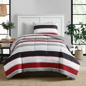 Mainstay Twin Comforter Bed Quilt Boys Red Black Stripe